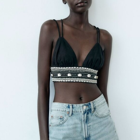 Zara Seashell Linen Top XS - Picture 2 of 6